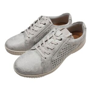NEW Clarks Caroline Ella Silver Sneakers Shoes 10M Metallic Leather Lace Up